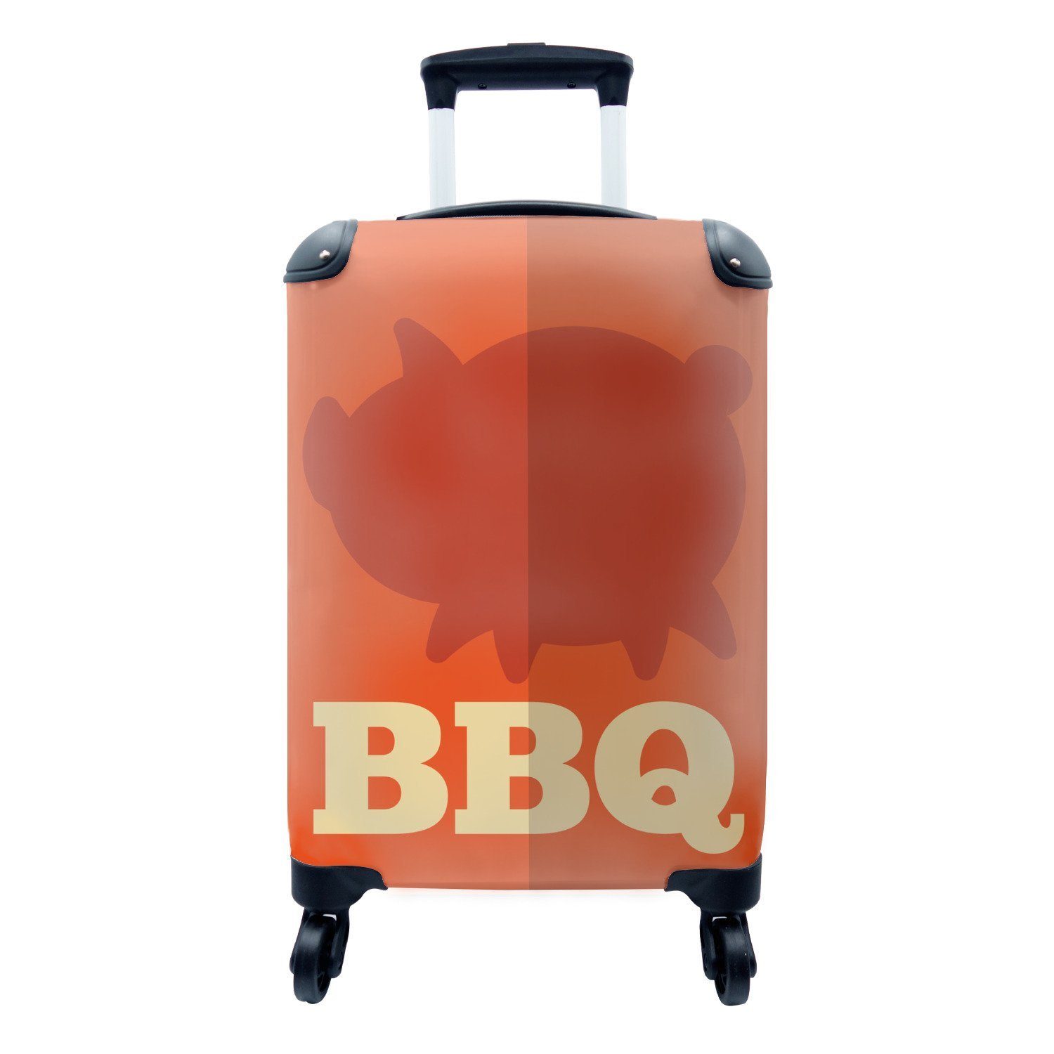 MuchoWow Handgepäckkoffer Barbecue Illustration Reisetasche mit Schwein, rollen, Ferien, mit für Reisekoffer Handgepäck Trolley, 4 Rollen, einem