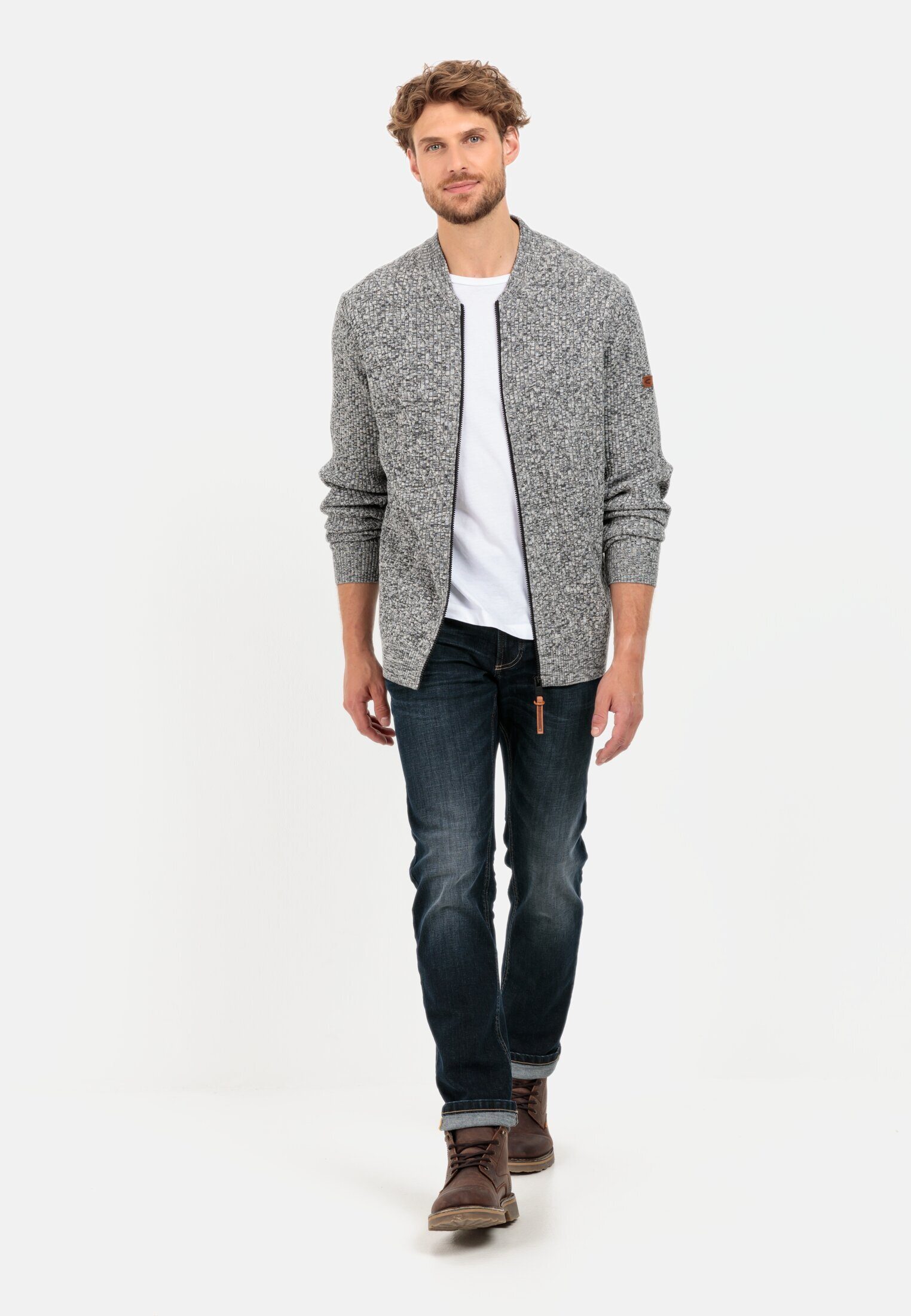 camel active Cardigan aus einem soften Baumwollmix Langarm Markenlabel