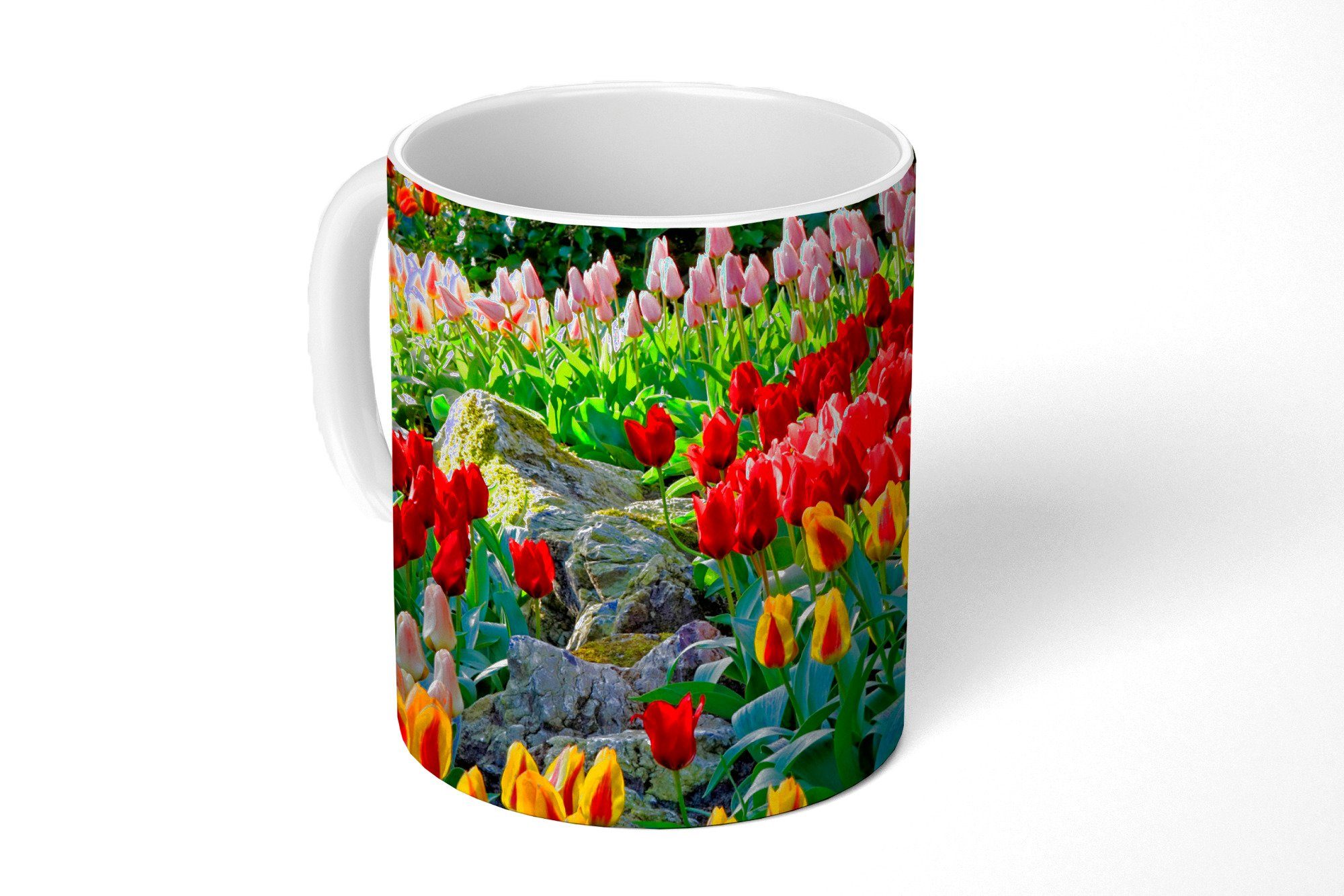 Teetasse, dem Becher, Teetasse, Kaffeetassen, Bunte in Keukenhof Keramik, auf Tasse MuchoWow Tulpen den Geschenk Niederlanden,