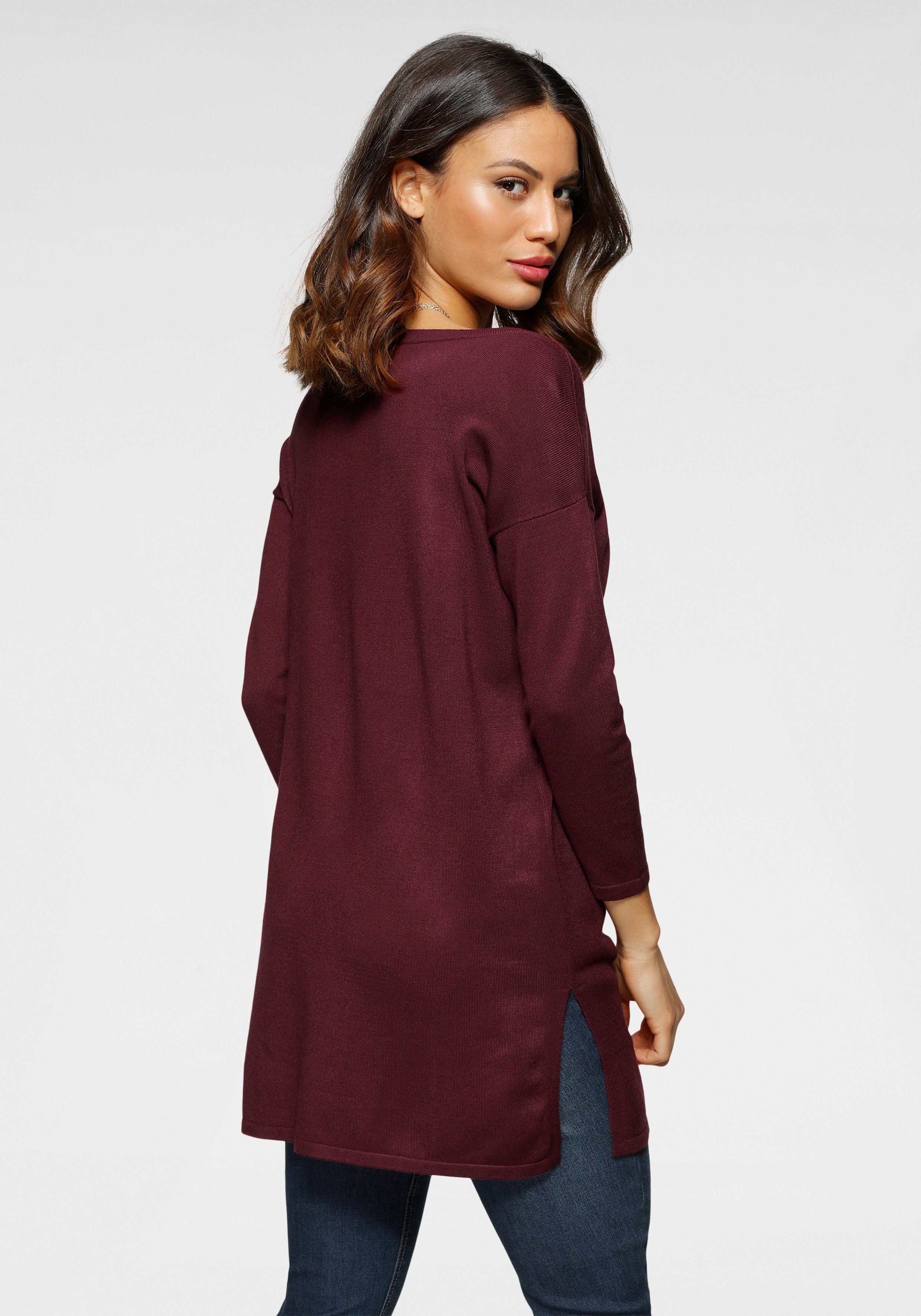 Laura Scott Longpullover Feinstrick mit U-Boot Ausschnitt und seitlichem Schlitz