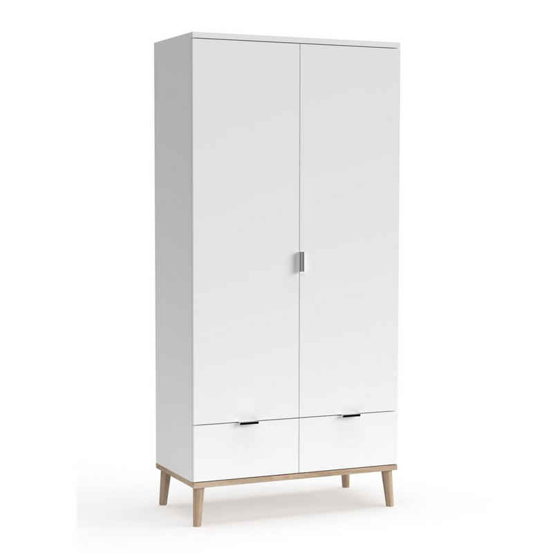 Homestyle4u Kleiderschrank Schrank Holzschrank Drehtürenschrank Weiß 180 cm