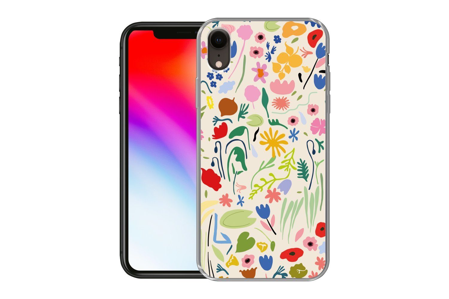 MuchoWow Handyhülle für Apple iPhone XR Blumen - Muster - Pflanzen, Smartphone-Bumper, Print, Handy Schutzhülle Dünn