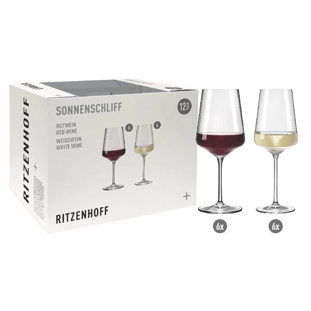 Ritzenhoff Weinglas Ritzenhoff Sonnenschliff Weinglas 12er-Set H24, Kristallglas