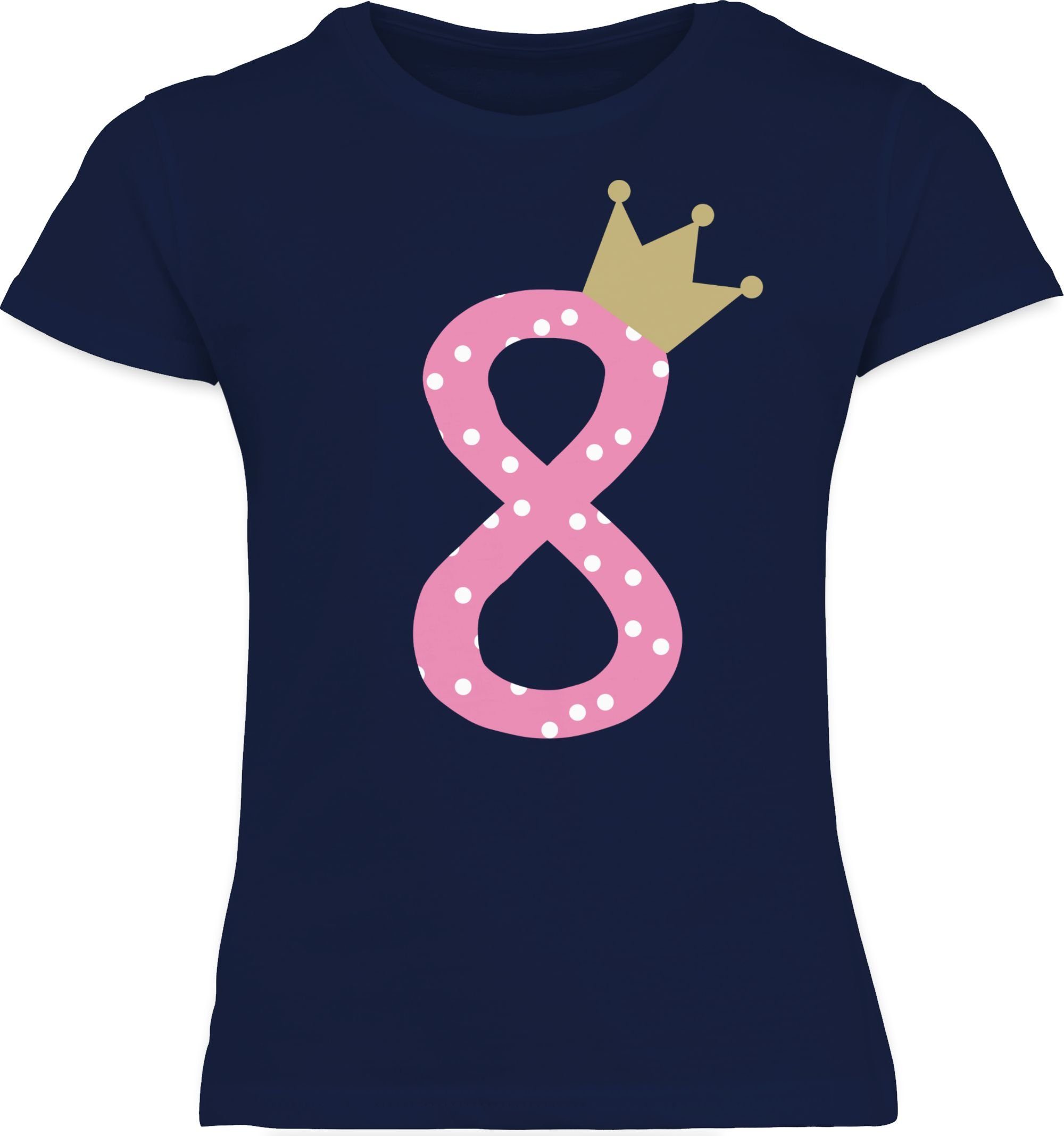 8. Achter Geburtstag Dunkelblau Acht Krone T-Shirt 1 Shirtracer Mädchen