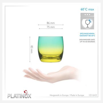 PLATINUX Glas Trinkgläser, Glas, Grün-Gelb Bunt 200ml (max.320ml) Set 6 Stück Wassergläser Saftgläser Drinkgläser