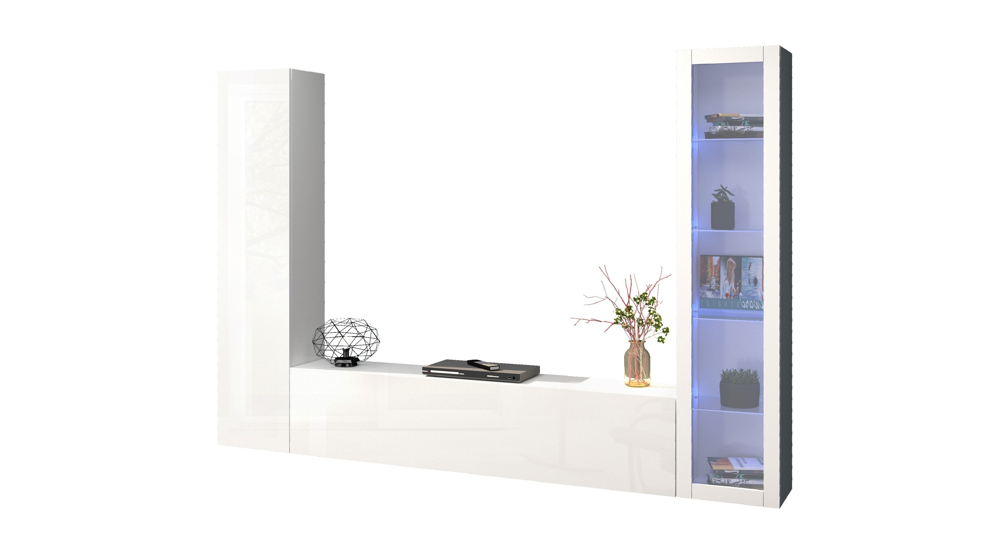 freiraum Wohnwand Benevent, (3-teilig) in Weiß Hochglanz - 260x180x30 (BxHxT)