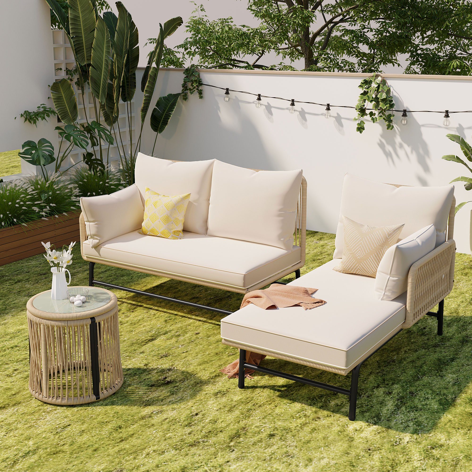 Flieks Gartenlounge-Set, (3-tlg), Gartenmöbel 4-Sitzer Gruppe günstig online kaufen