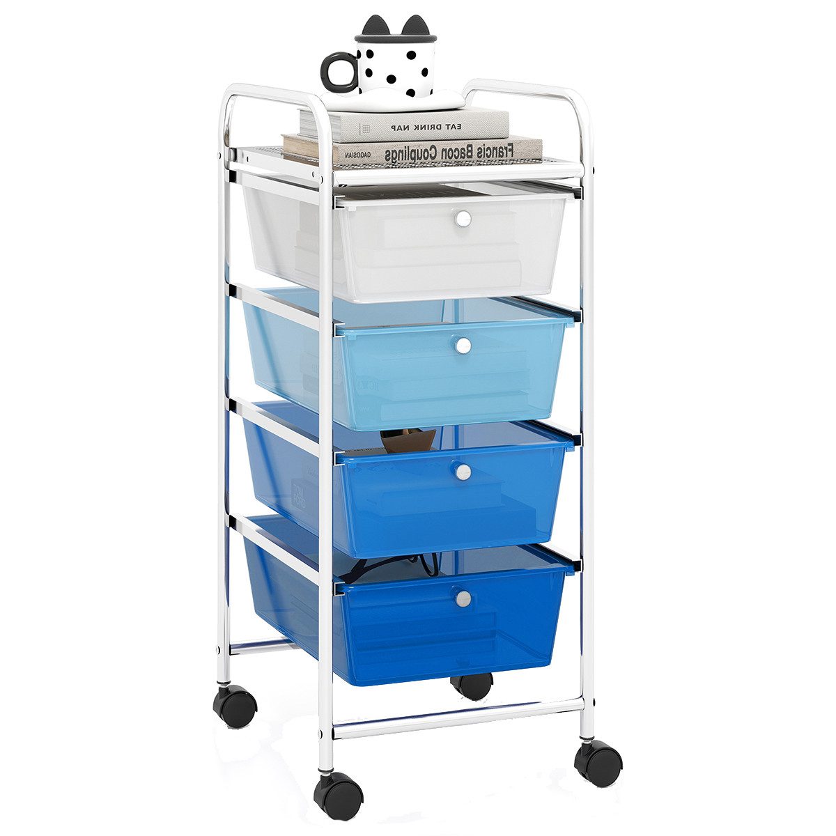 COSTWAY Rollwagen, mit 4 Schubladen und Regal, Metall, Schmal, 37x32x76cm