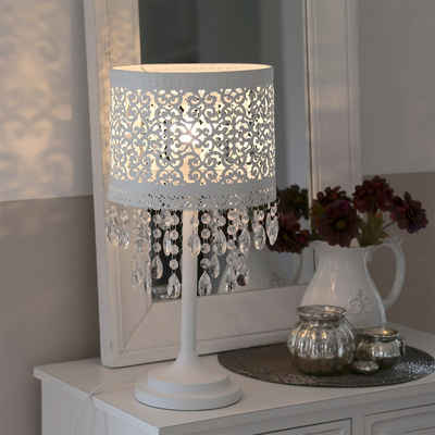 Grafelstein Tischleuchte »Tischlampe MARRAKECH weiß aus Metall mit orientalischem Muster und Kristallen«