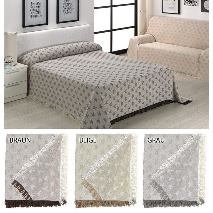 Tagesdecke Tagesdecke - Wohnzimmer Decke aus Baumwolle in 180x260 oder 230x260 - Praktischer Überwurf als Sofadecke oder Couchdecke - Sterne Motiv Beautex GU11213