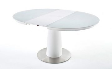 expendio Essgruppe Walter, (komplette Tischgruppe, Spar-Set, 5-tlg), weiß matt 120(160)x76 cm rund + 4x Stuhl Marion B3 Kunstleder graublau