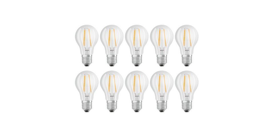 Osram LED-Leuchtmittel Classic A60 E27 Lampe Warmweiß 6W Glühbirne Tropfenform 2700K [10er], E27, 10 St., warmweiß, Energiesparend,Schraubsockel,Transparent