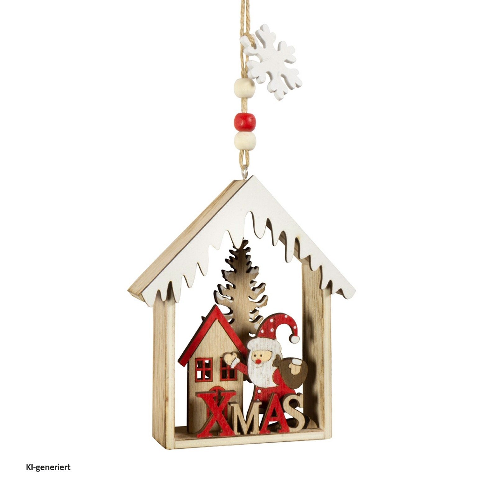 HTI-Living Christbaumschmuck Baumschmuck Häuschen bunt, 2er Set Holz (2-tlg), Weihnachtsschmuck Christbaumschmuck – Bild 3 von 3