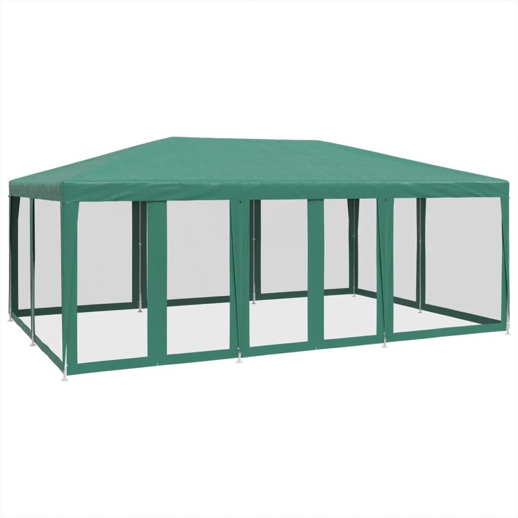 vidaXL Vorzelt 6 x 4 m Partyzelt mit 10 Mesh-Seitenteilen Grün 6x4 m HDPE