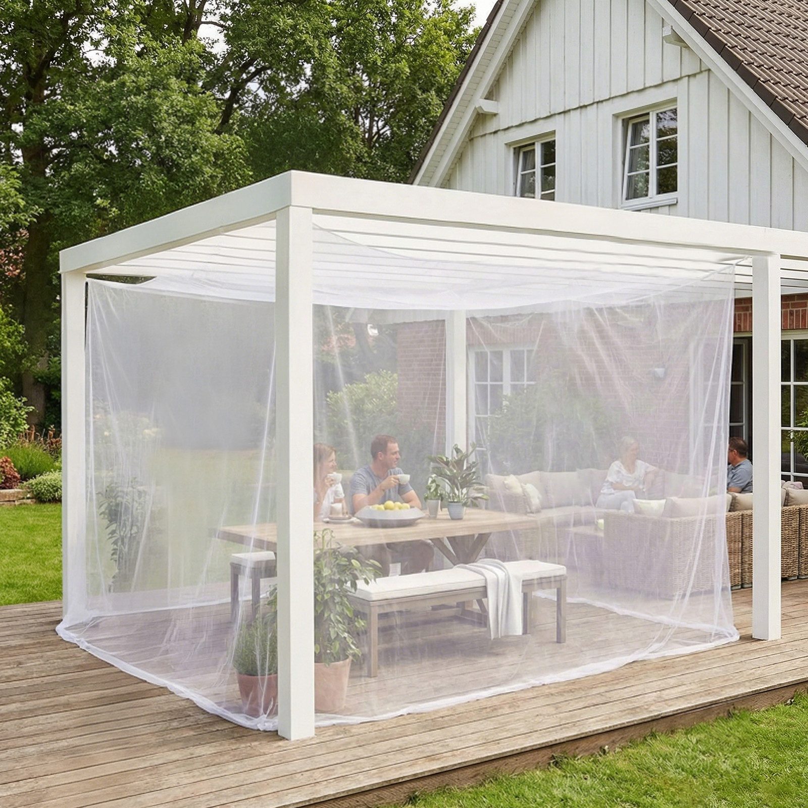 Sekey Moskitonetz Moskitonetz 300 x 300 x 250 cm Pavillon Outdoor Reise, Fliegennetz für Doppelbett weiß Garten Camping Insektenschutz