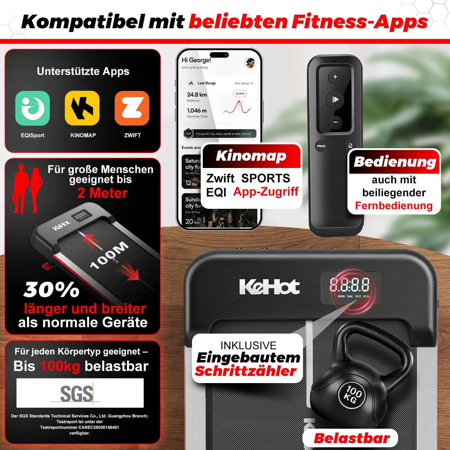WILGOON Laufband Flaches WalkingPad mit 12% Steigung & Leisem Motor für Home & Office (Kompakte Laufplatte mit 1–6 km/h,Bluetooth-APP,Gelenkschonendem Design, 40×95 cm Lauffläche, LED-Display für Zeit, Distanz, Kalorien & Tempo), Stabile Konstruktion bis 100 kg,ideal zum Gehen unter dem Schreibtisch