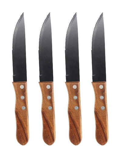 Steakmesser 4x JUMBO STEAKMESSER Set 25cm Schwarz Holzgriff Grillmesser Messer Messerset 03 (4 Stück)