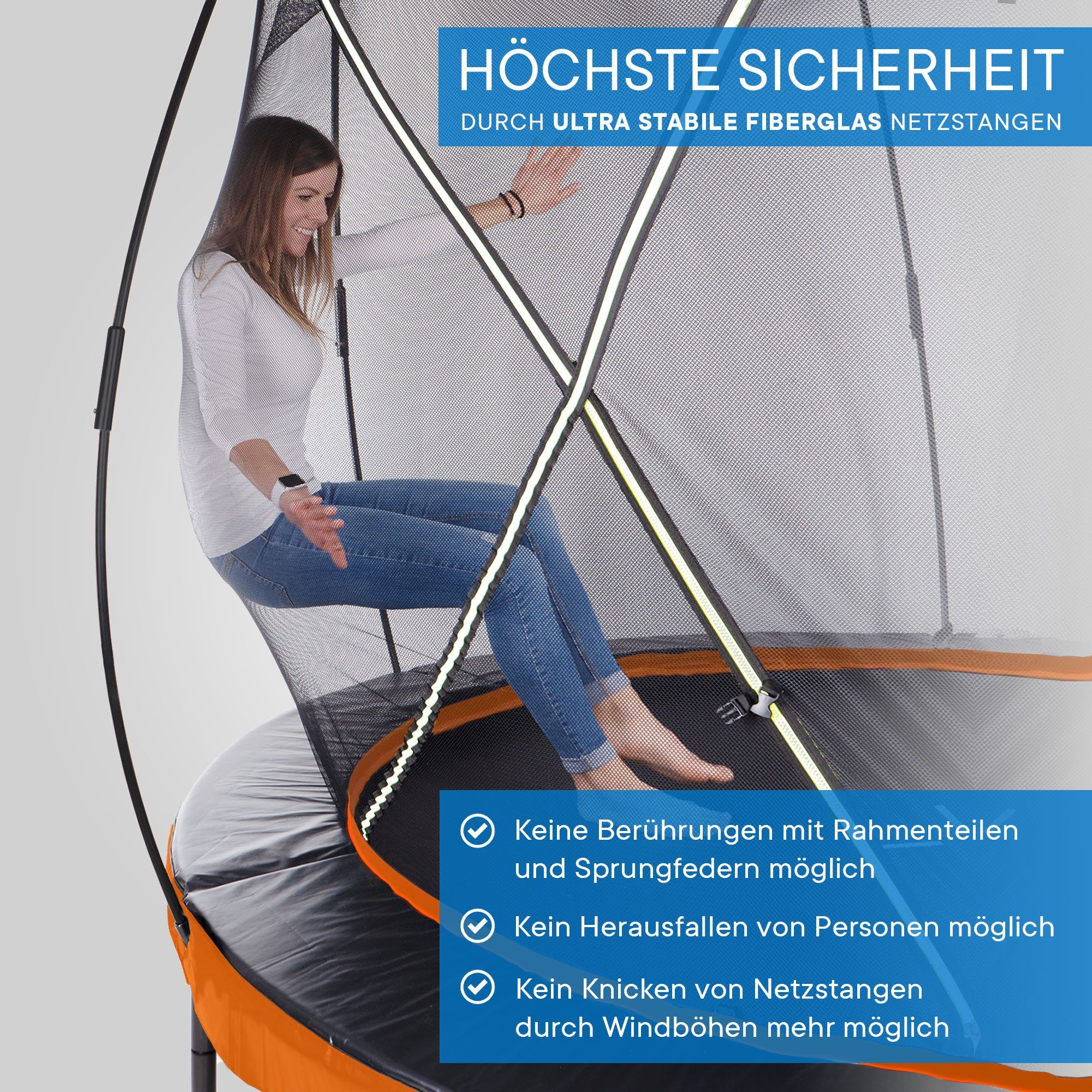 Kinetic Sports Gartentrampolin ULTIMATE PRO, Ø 305 cm, mit Leiter, Fieberglas-Netzstangen, AirMAXX Sprungtuch