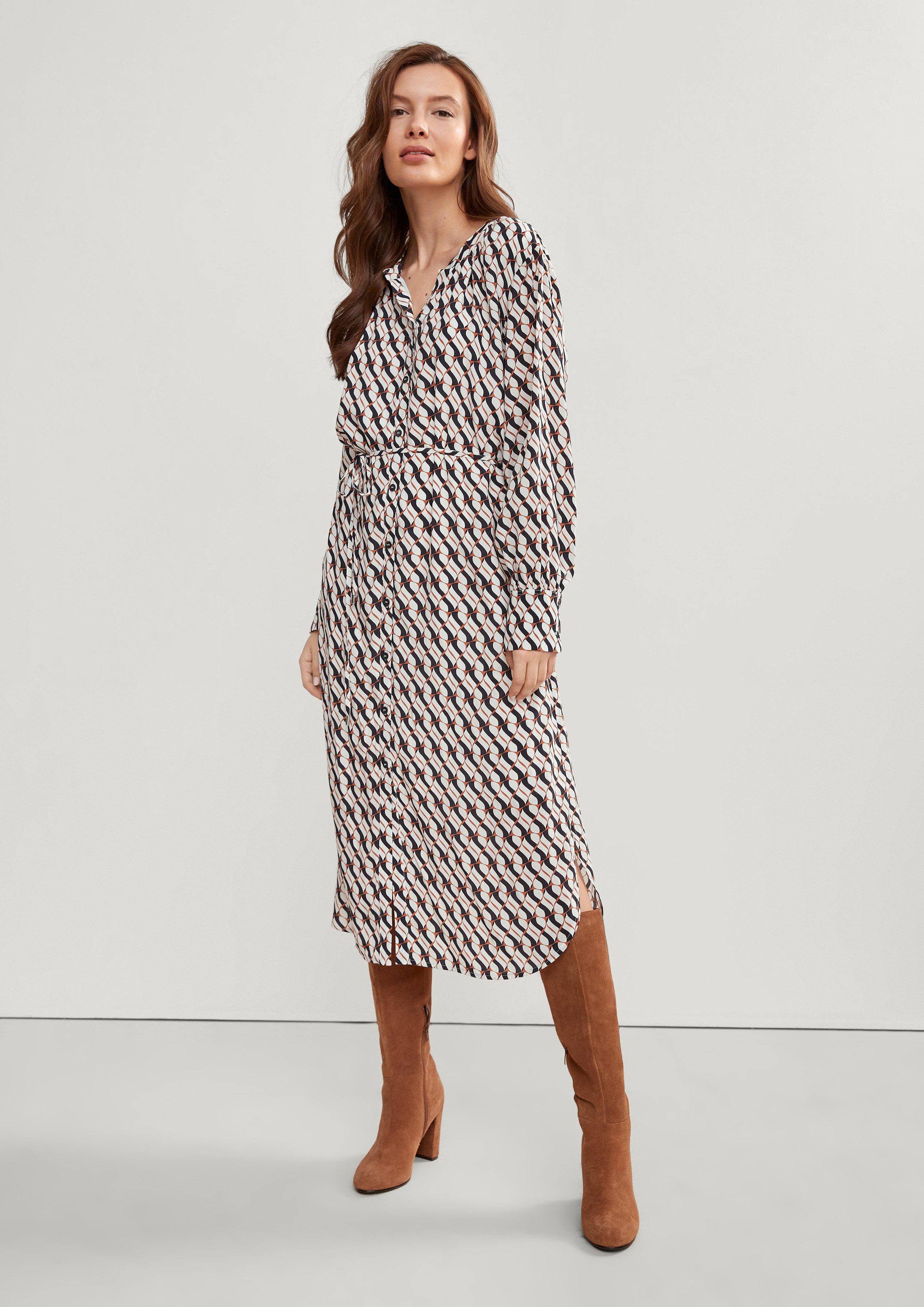 comma Midikleid Kleid Blusenkleid mit Allovermuster