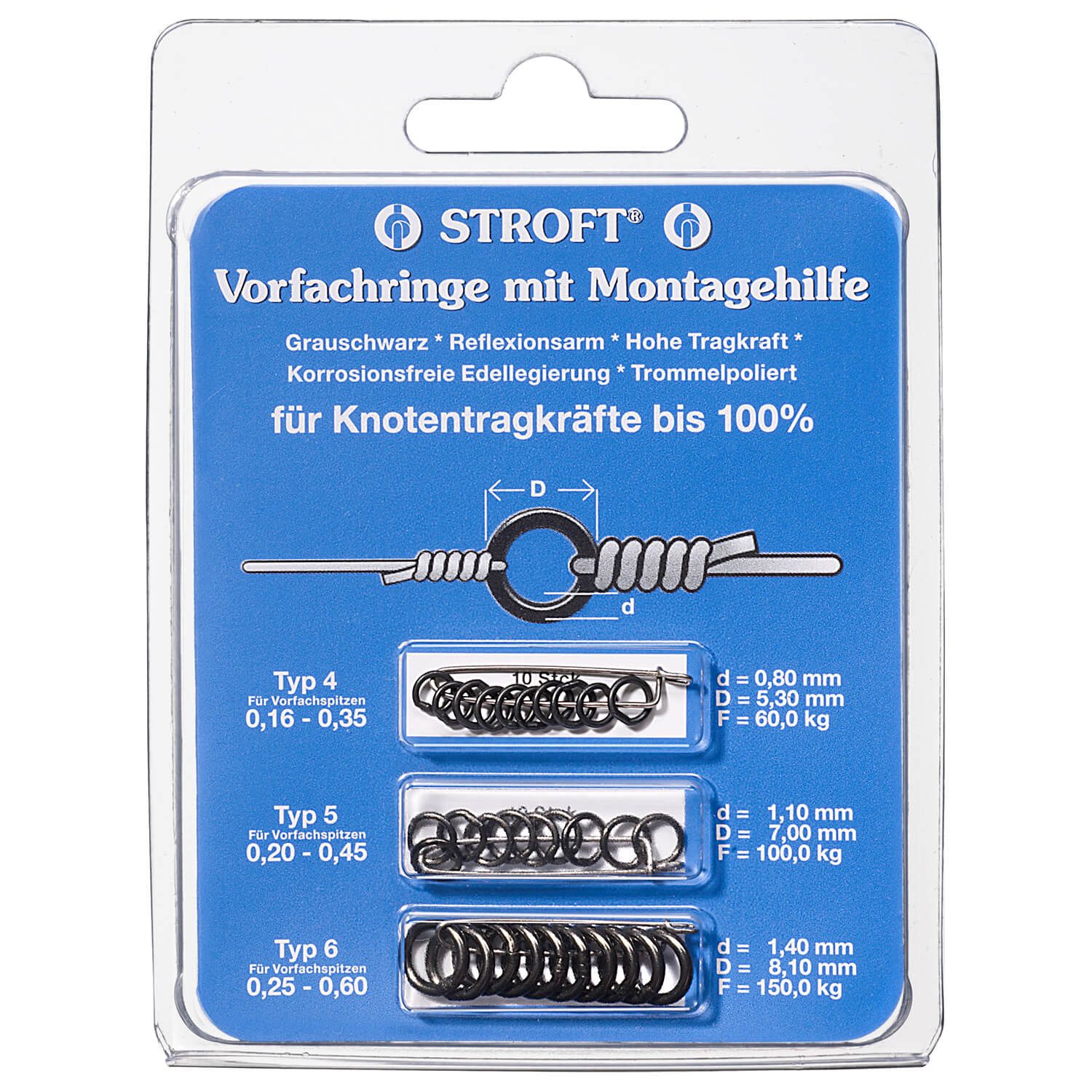 Stroft Vorfachschnur Stroft Vorfachringe Set mit Montagehilfe 60kg 100kg 150kg