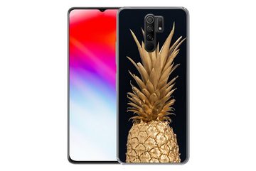 MuchoWow Handyhülle Ananas - Gold - Farbe - Schwarz - Obst - Luxus, Phone Case, Handyhülle Xiaomi Redmi 9, Silikon, Schutzhülle