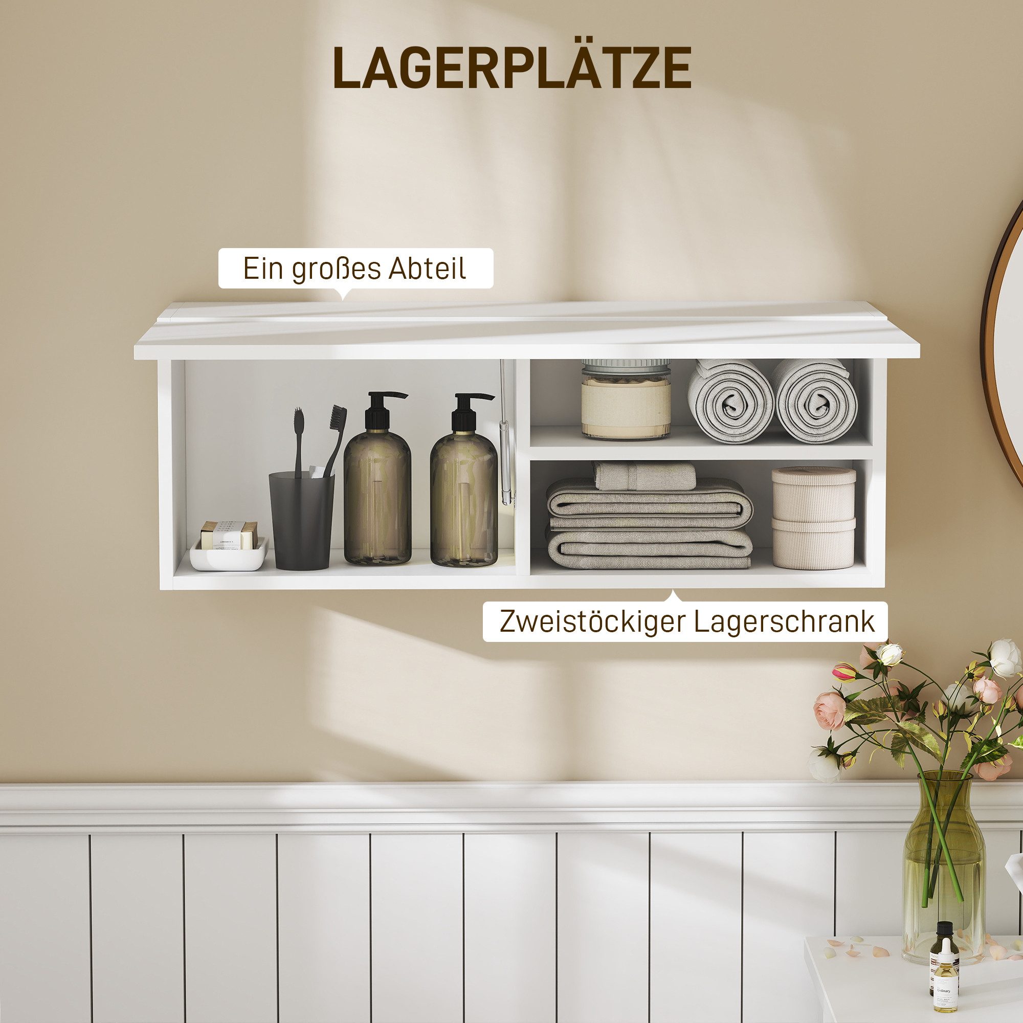 HOMCOM Hängeschrank Badezimmerschrank Badschrank Gasdruckfeder Einlegeboden (Wandschrank, 1-St., Badezimmerschrank) mit nach oben klappbarer Tür, Gasdruckfeder, – Bild 5 von 5