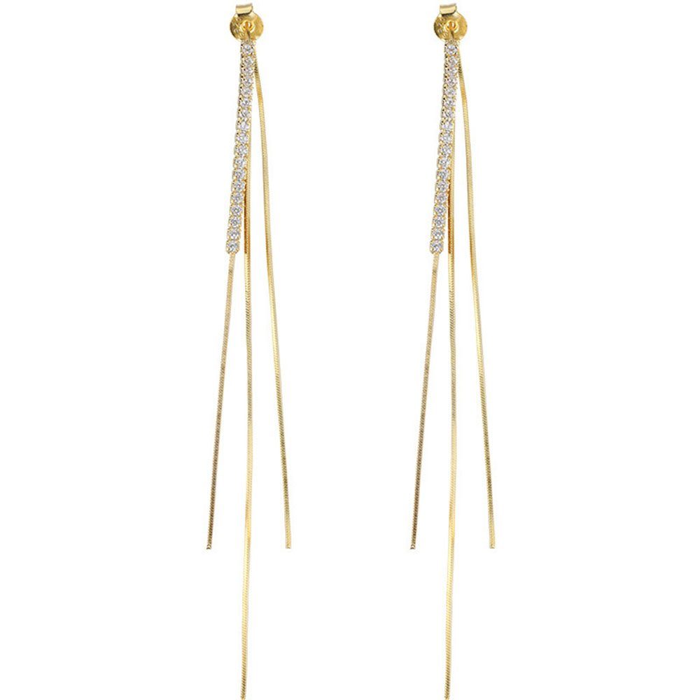 POCHUMIDUU Paar Ohrhänger 925 Sterling Silber Tropfenkette Ohrringe Quaste (2-tlg), für Frauen Mädchen Lange Kette Ohrringe Schlangenkette Rücken goldene