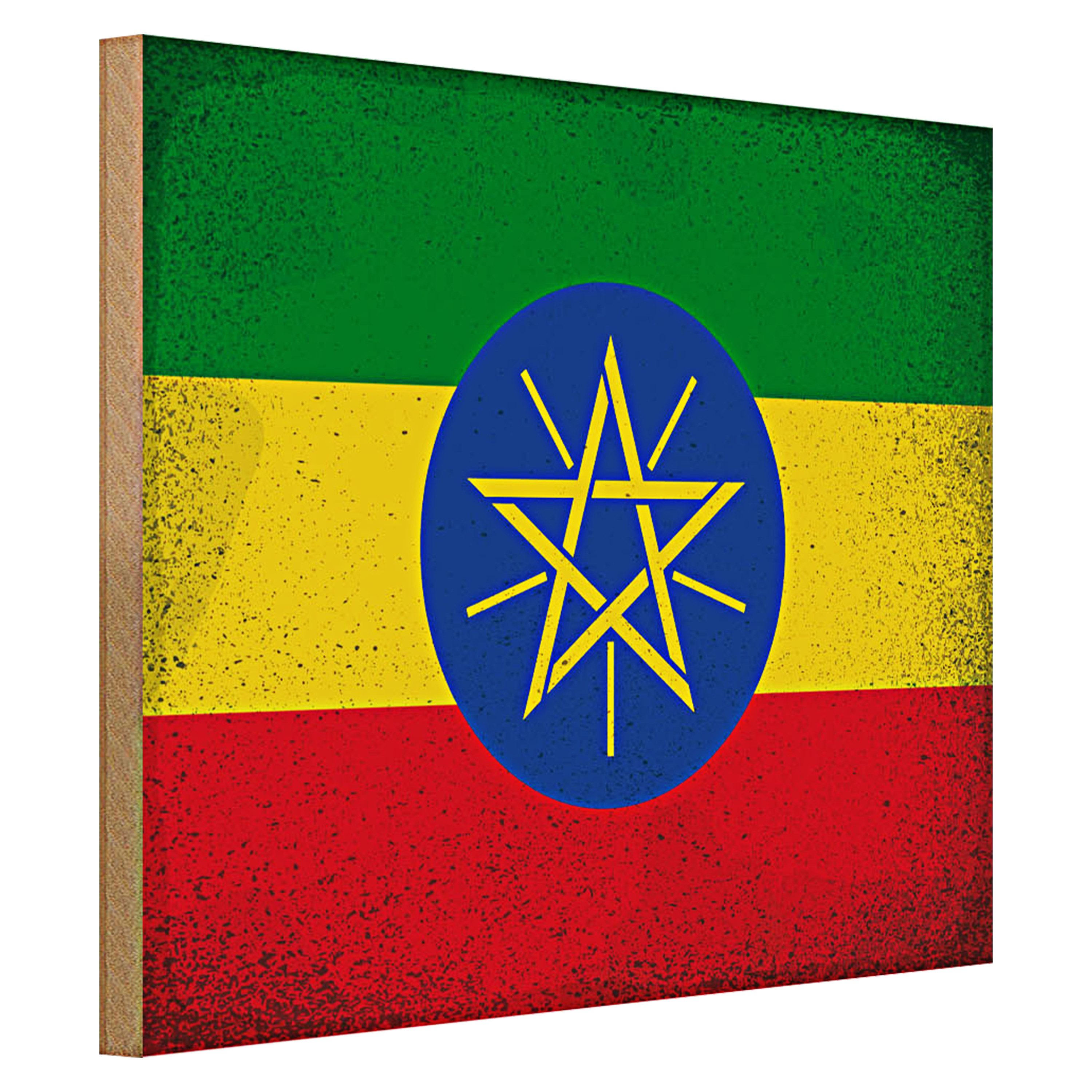 Roomando Holzbild Flagge Äthiopien 40x30cm Flag Ethiopia Vintage