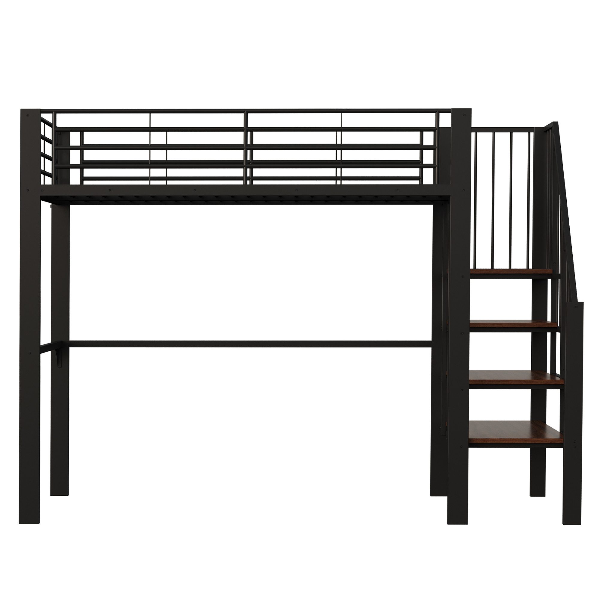 Flieks Hochbett Metallbett Kinderbett 90x200cm mit großen Stauraum und Treppe