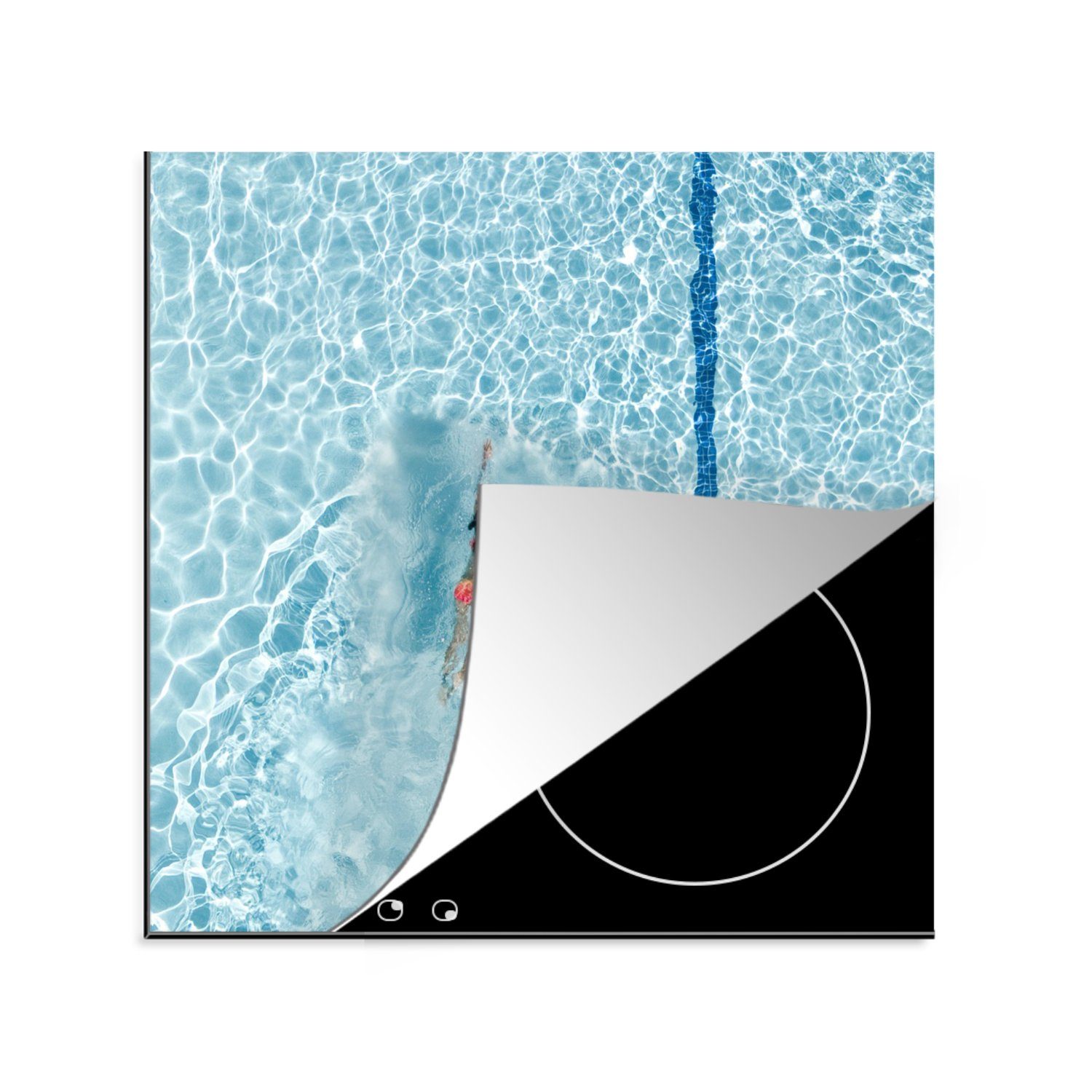 Blau, 78x78 Herdblende-/Abdeckplatte für cm, Pool - Ceranfeldabdeckung, Wasser tlg), MuchoWow (1 - Arbeitsplatte Vinyl, küche