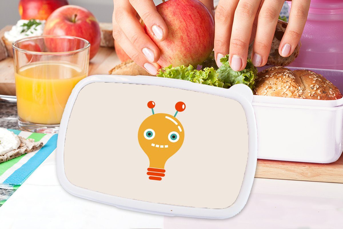 Lunchbox - Erwachsene, Kinder, Brotdose, und und - MuchoWow Gesicht Kinder Jungs - Mädchen Brotbox Glühbirne weiß (2-tlg), Antenne - für Kunststoff, Roboter für