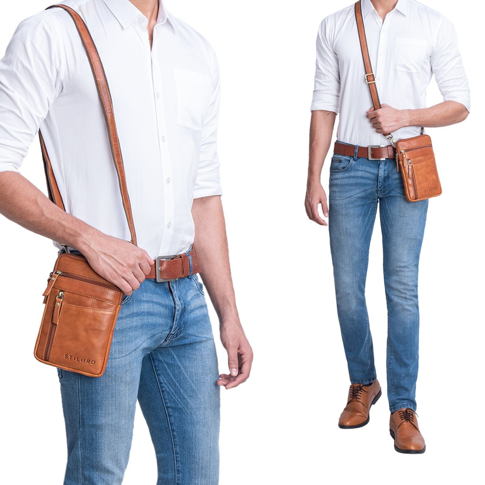 Leder - texas braun Gürteltasche "Brooks" STILORD Handtasche Brustbeutel