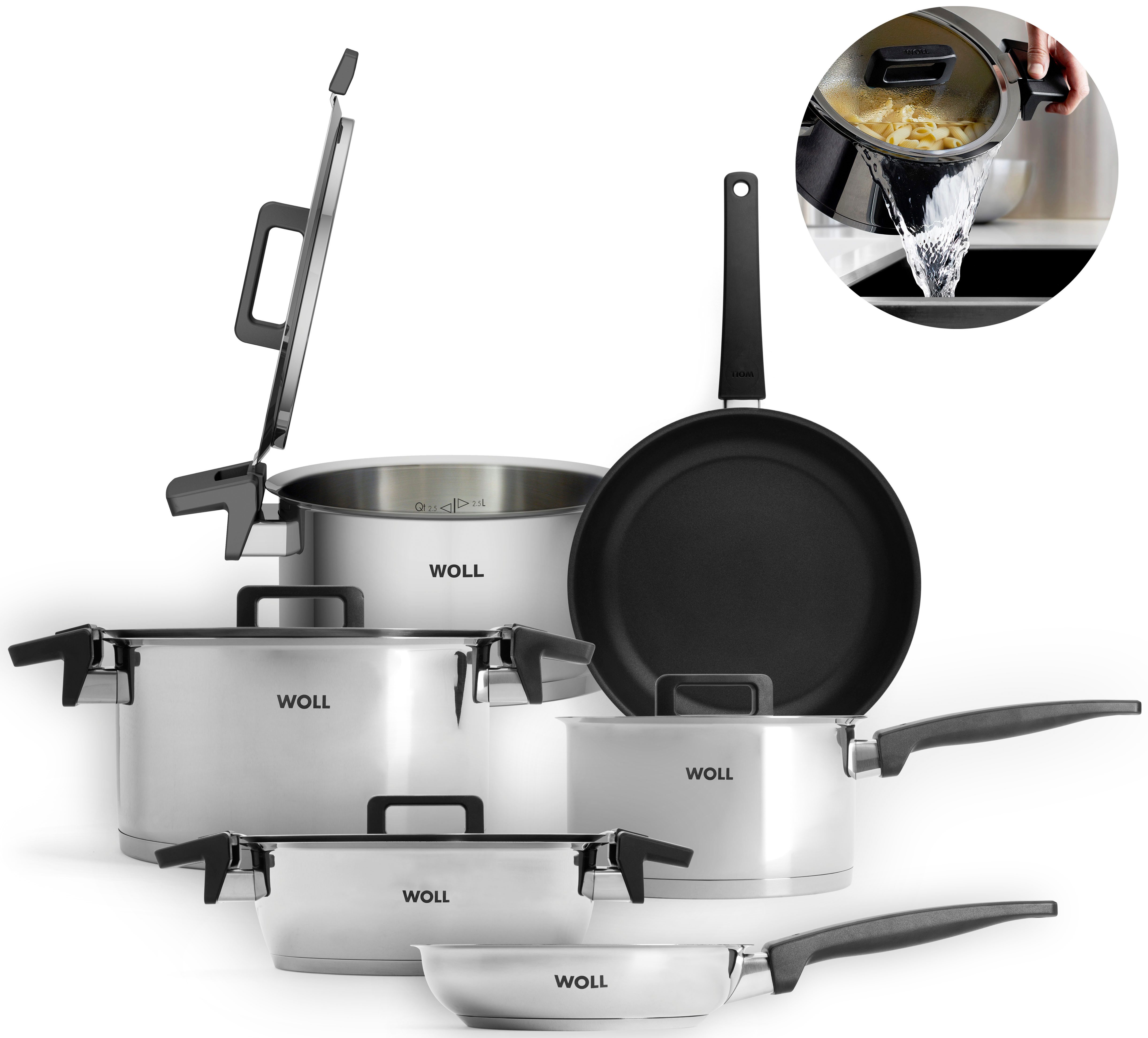 WOLL Topf-Set Concept, Edelstahl 18/10 (Set, 10-tlg., Kochtopf 20/24cm, Bratentopf 24cm, Stieltopf 18cm, Bratpfanne 20/28cm), Induktion