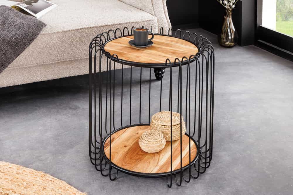 LebensWohnArt Beistelltisch Moderner Beistelltisch PRAWDA 50cm Akazie natur Eisengestell