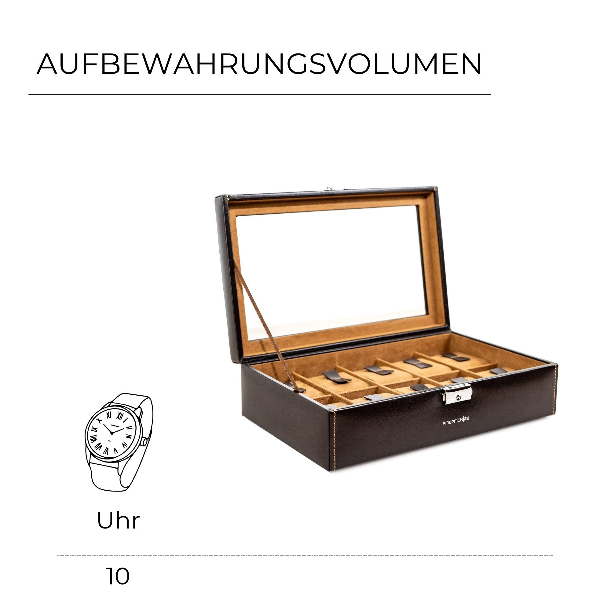 Friedrich23 Uhrenbox Bond mit Glasdeckel für 10 Uhren