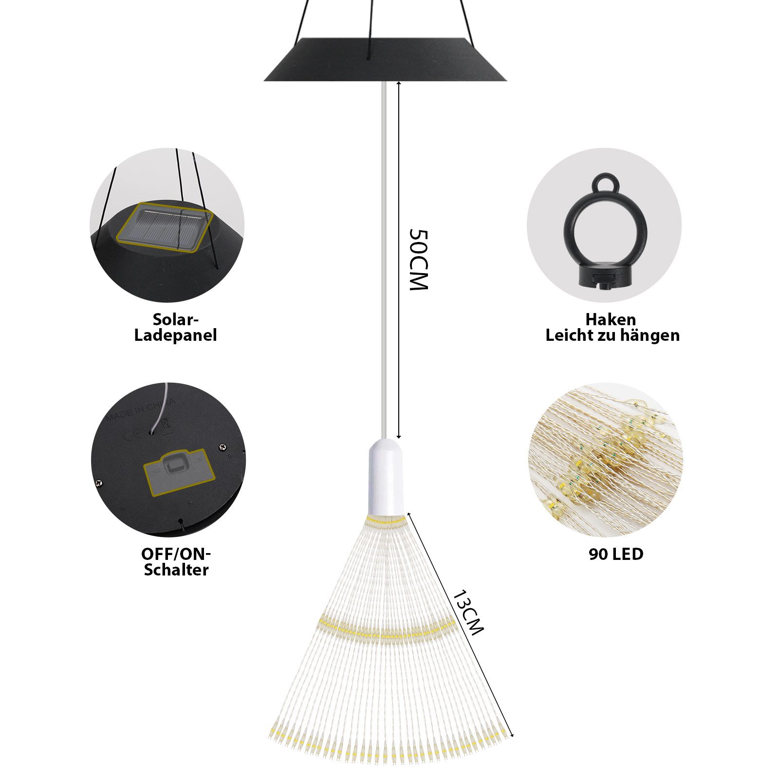 Salcar LED Solarleuchte LED Solarleuchte Außen Feuerwerk LED Solar Gartendeko 90 LED Warmweiß, 26cm Feuerwerk hängend Dämmerungssensor Spritzwassergeschützt