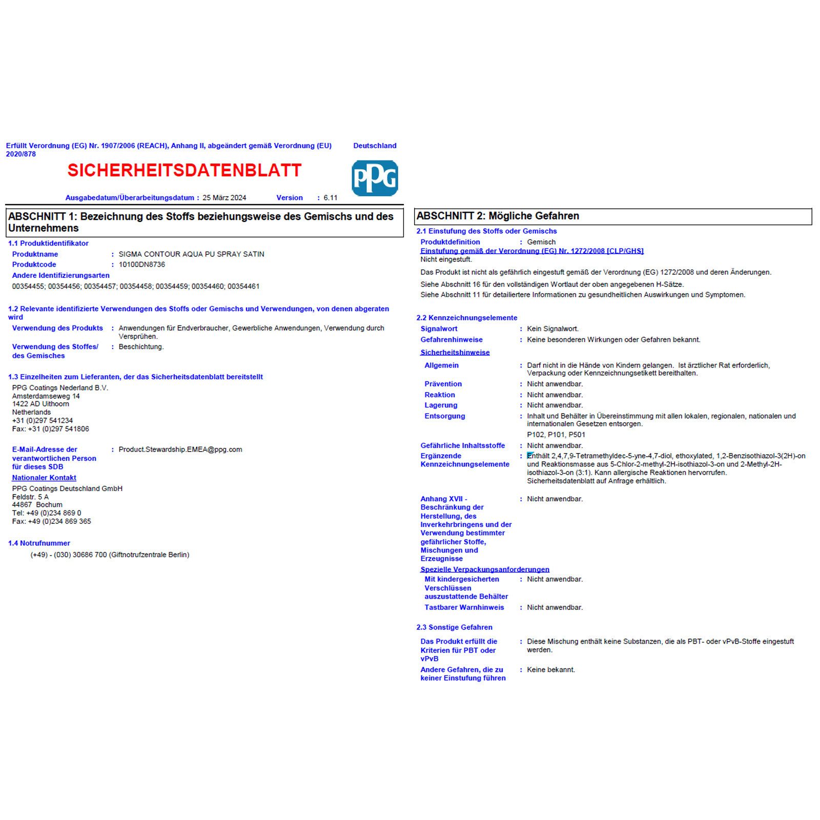 SIGMA Coatings Acryl-Buntlack CONTOUR AQUA-PU SPRAY SATIN - 2.5 LTR (WEISS)