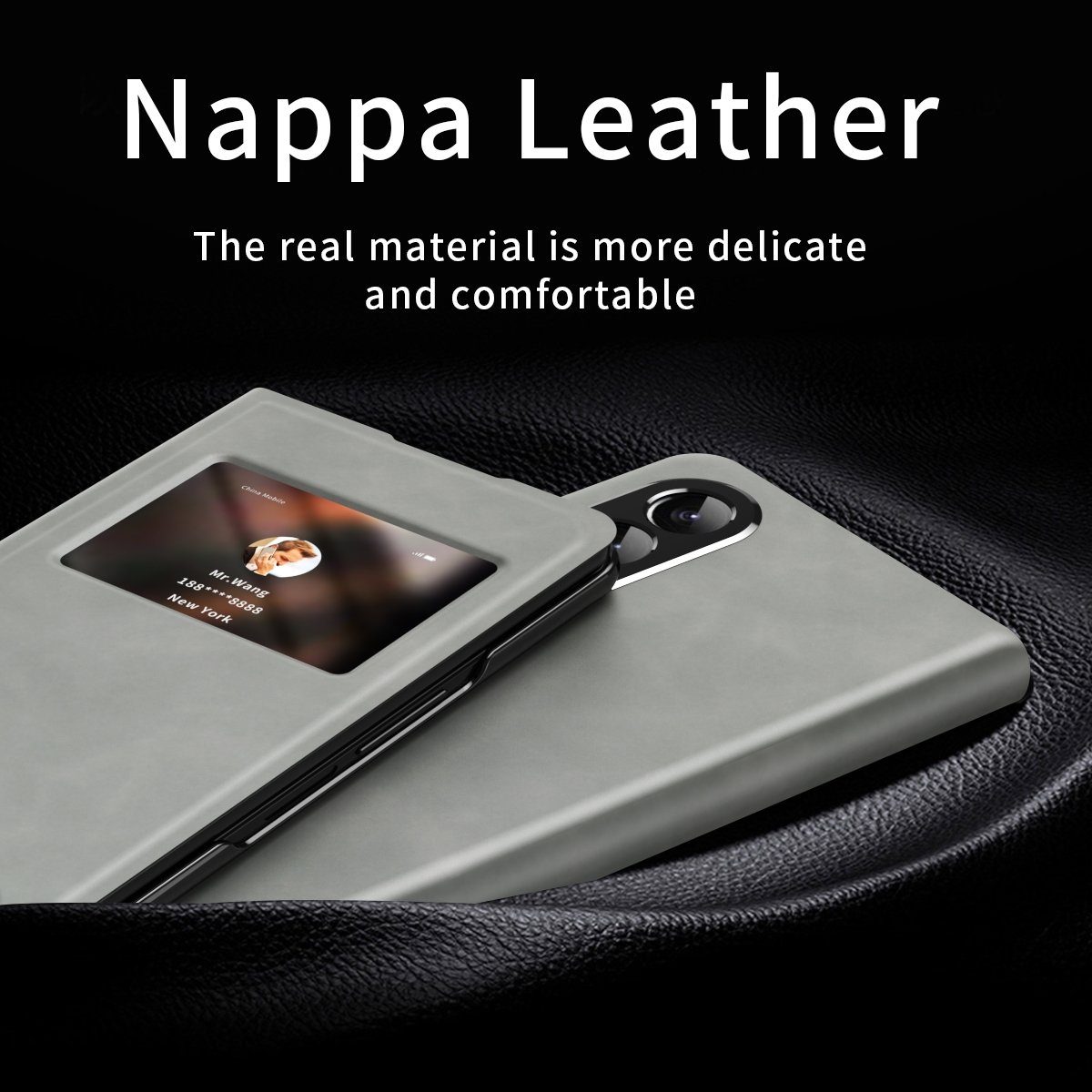 Wigento Handyhülle Für Samsung Galaxy Z Fold4 5G Window View Flip Cover Kunstleder Handy Tasche Hülle Etuis Grau