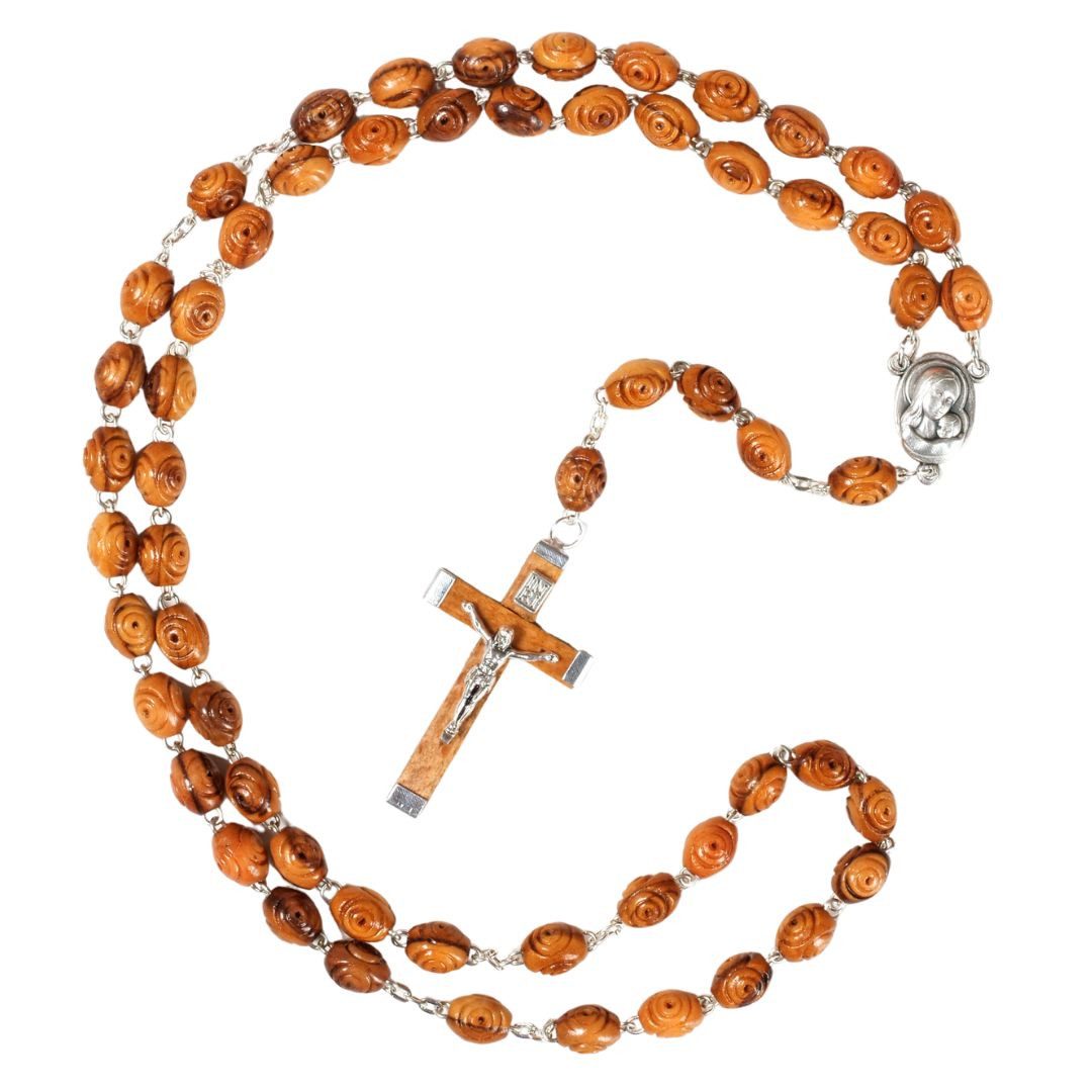 Kassis Kette ohne Anhänger Rosenkranz mit dekorierten Perlen aus Olivenholz günstig online kaufen