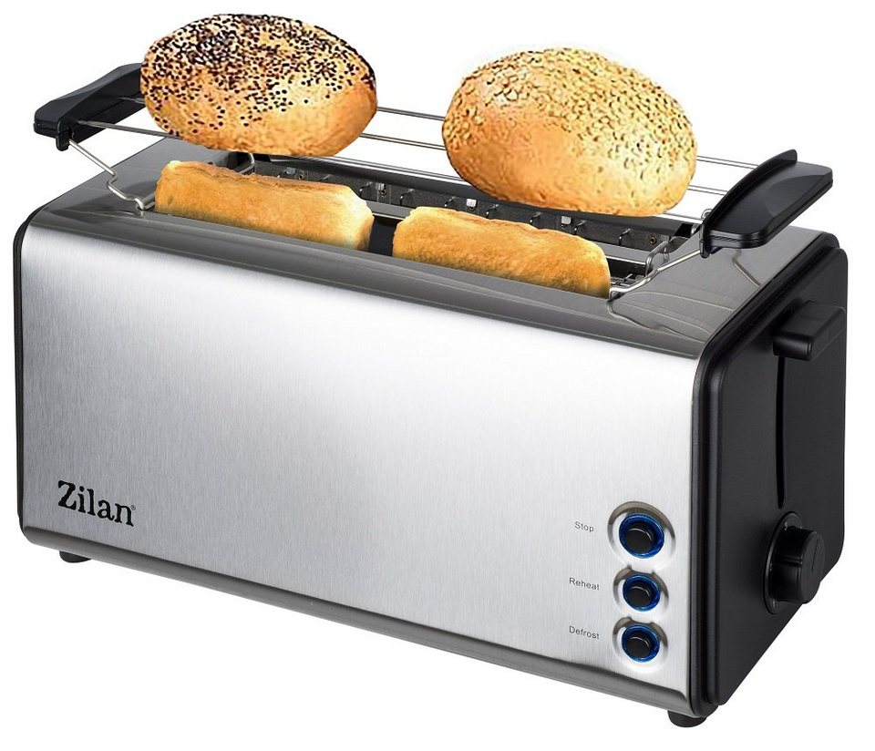 Edelstahl Doppelschlitz Toaster 2 extragroße Toast Schlitze 5 Stufen 1000W