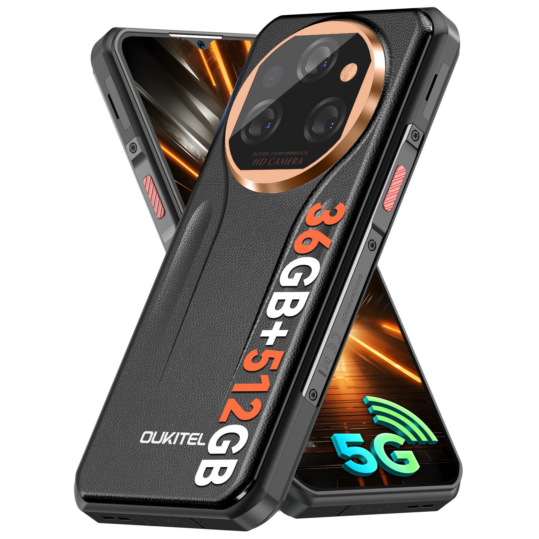 OUKITEL WP39 Pro 36+512GB 5G Outdoor Smartphone (16,76 cm/6.6 Zoll, 512 GB Speicherplatz, 64 MP Kamera, IP68 Wasserdicht Baustellenhandy, 11000mAh, NFC, OTG, GPS)