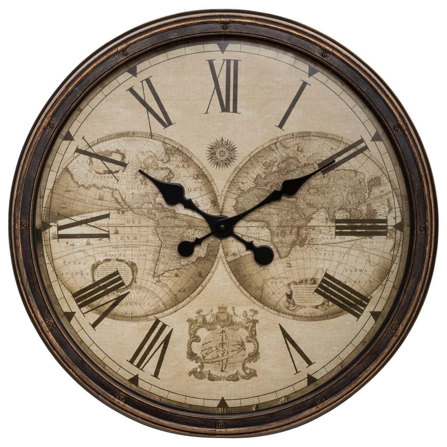 Atmosphera Créateur d'intérieur Wanduhr Wanduhr mit Weltkarte TOMY, Ø 51 cm, braun