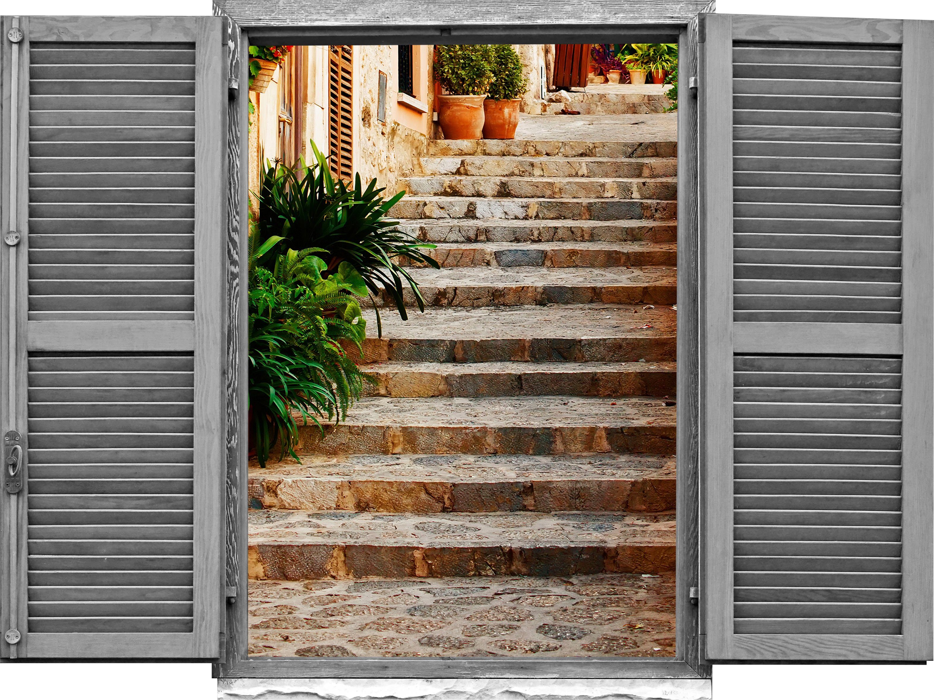 queence Wandtattoo Treppe (1 St), Wandsticker, Wandbild, selbstklebend, 3D, Fenster
