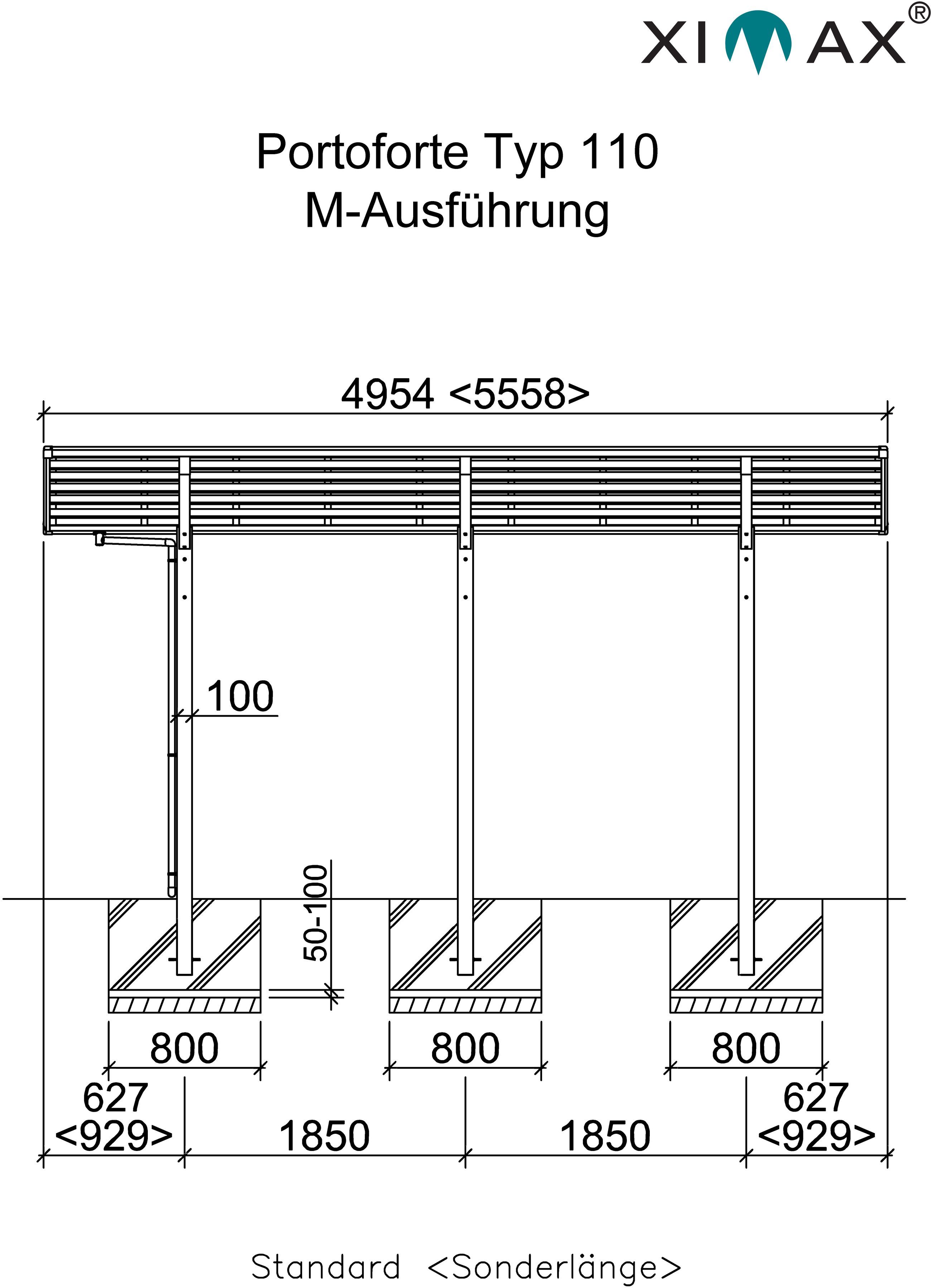 Ximax Doppelcarport Portoforte Typ 110 M-Edelstahl-Look, BxT: 542x495 cm, 240  cm Einfahrtshöhe, Aluminium | Carports