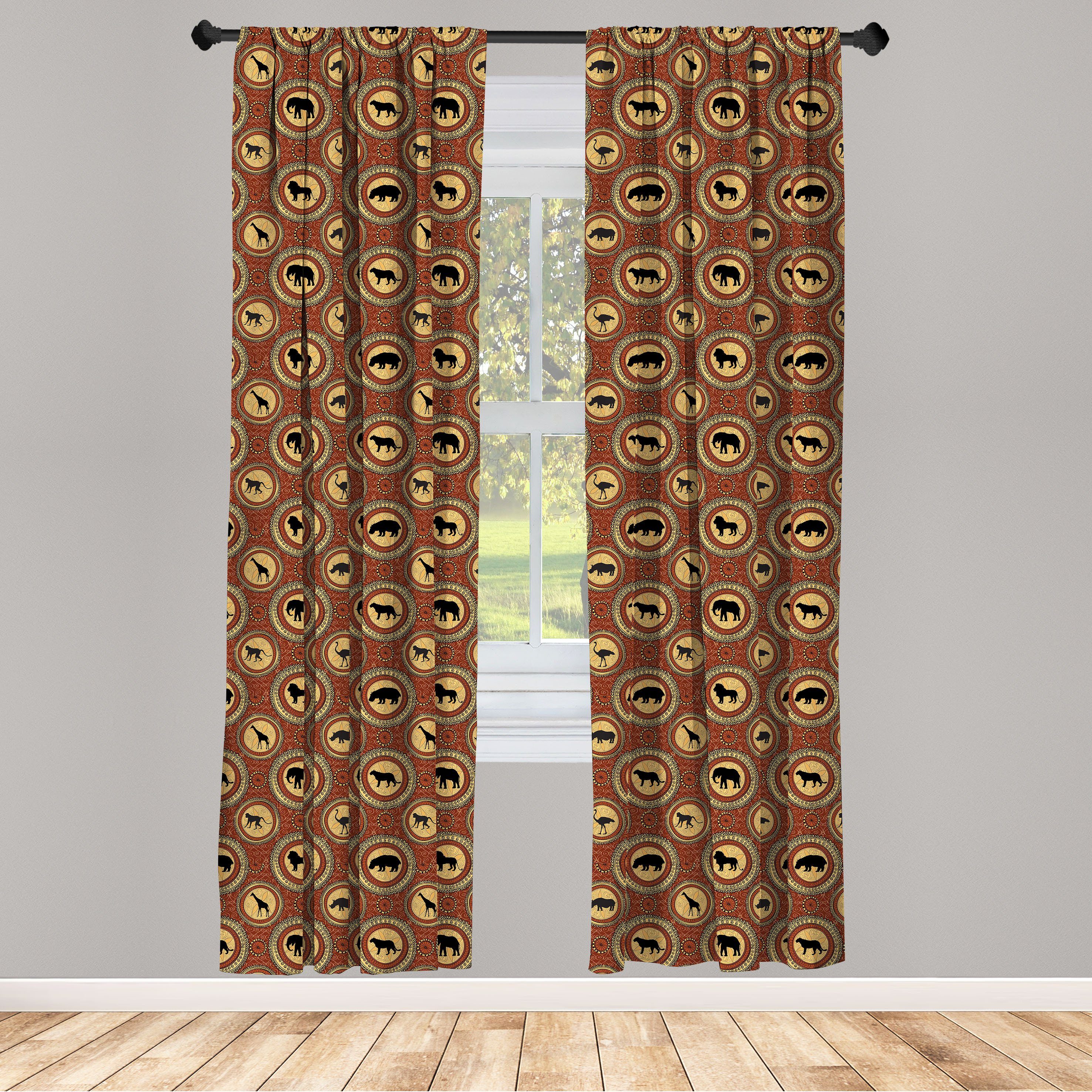 Gardine Vorhang für Wohnzimmer Schlafzimmer Dekor, Abakuhaus, Microfaser, Safari Affe Lion Folk African