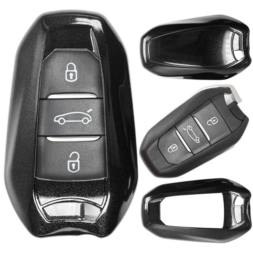 mt-key Schlüsseltasche Autoschlüssel Hardcover Schutzhülle 3008 für 5008 KEYLESS Schwarz, Metallic 508 308 208 SMARTKEY 408 Peugeot