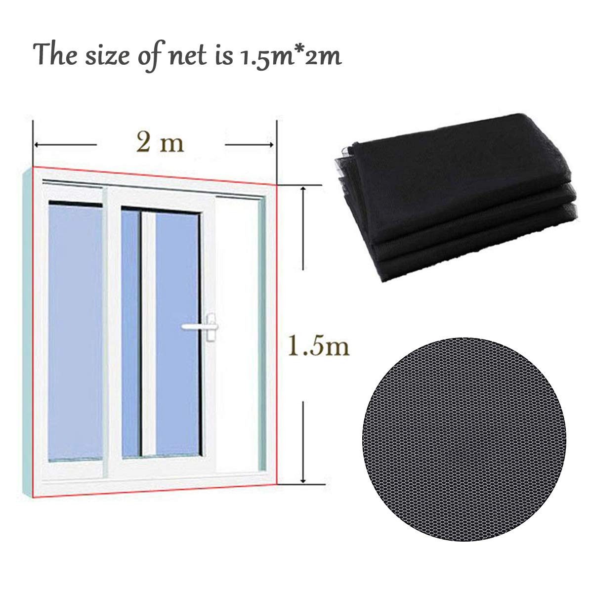 FELIXLEO Fliegengitter-Gewebe 3 Fliegengitter Fenster 150x200cm Selbstklebend Ohne Bohren Schwarz, (1-St)