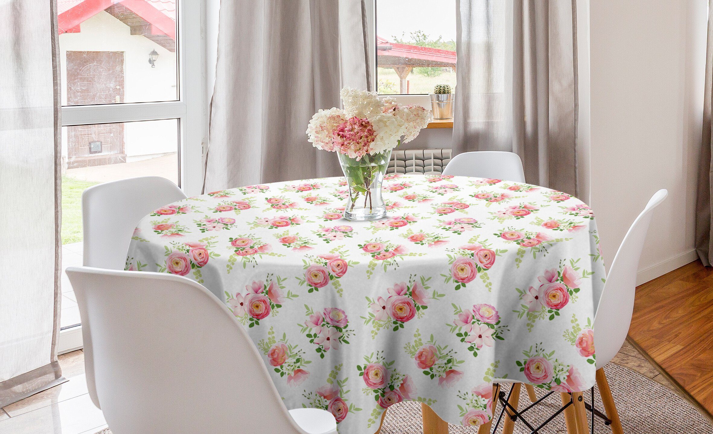 Abakuhaus Tischdecke Kreis Tischdecke Abdeckung für Esszimmer Küche Dekoration, Nostalgisch Magnolia Frische Knospen | Tischdecken