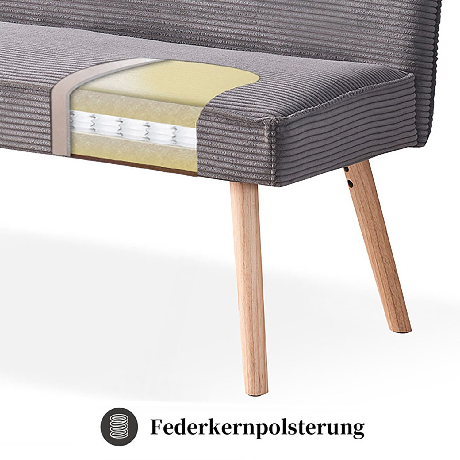 B&D home Essbank PAUL, gepolstert, Federkernbox, mit oder ohne Rückenlehne in 120/140/160cm