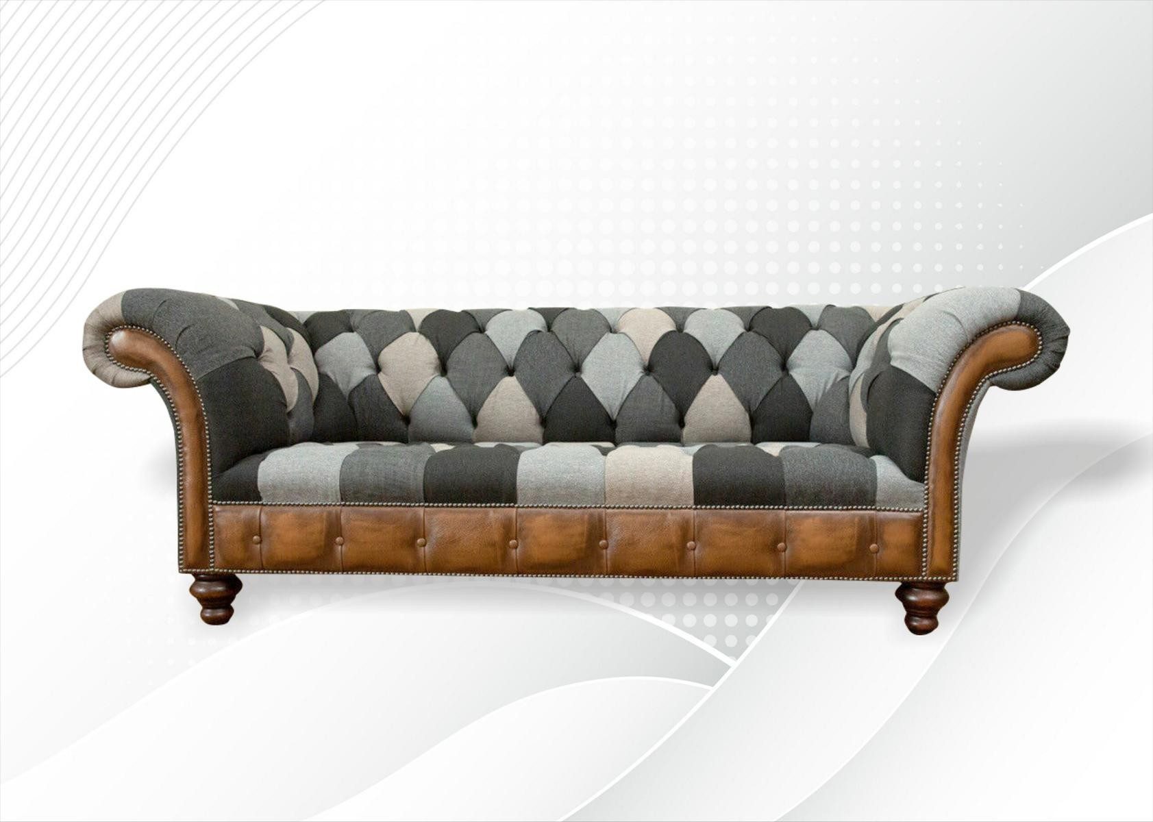 JVmoebel Chesterfield-Sofa Hochwertiges Chesterfield-Sofa in elegantem Grau mit Samtbezug, Made in Europa